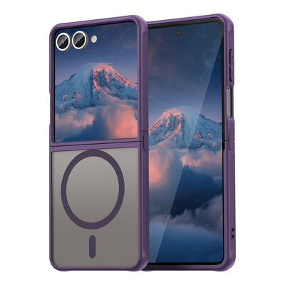Samsung Galaxy Z Flip 7 Hoesje - MobyDefend MagSafe Case Mat Transparant Met Gekleurde Rand - Paars