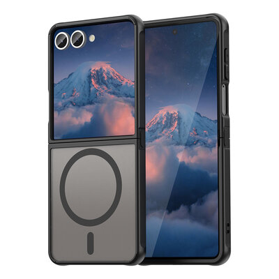 Samsung Galaxy Z Flip 7 Hoesje - MobyDefend MagSafe Case Mat Transparant Met Gekleurde Rand - Zwart