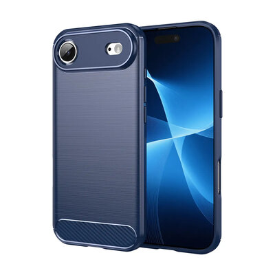 iPhone Air Hoesje - MobyDefend TPU Backcover - Geborstelde Metaal &amp; Carbon-Look - Blauw
