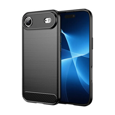 iPhone Air Hoesje - MobyDefend TPU Backcover - Geborstelde Metaal &amp; Carbon-Look - Zwart