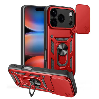 iPhone 17 Pro Hoesje - MobyDefend Pantsercase Met Draaibare Ring - Rood