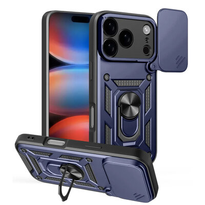 iPhone 17 Pro Hoesje - MobyDefend Pantsercase Met Draaibare Ring - Blauw