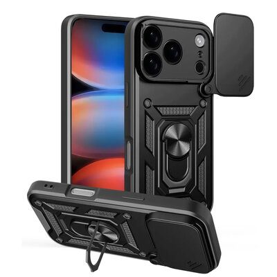 iPhone 17 Pro Hoesje - MobyDefend Pantsercase Met Draaibare Ring - Zwart