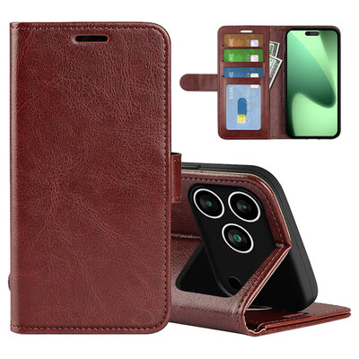 iPhone 17 Pro Hoesje - MobyDefend Wallet Book Case (Sluiting Achterkant) - Bruin