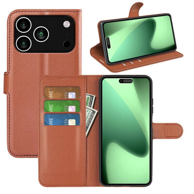 iPhone 17 Pro Hoesje - MobyDefend Kunstleren Wallet Book Case (Sluiting Voorkant) - Bruin