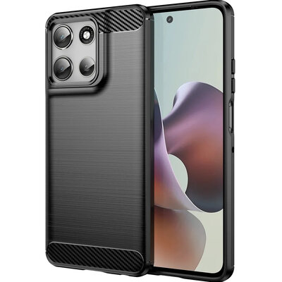 Motorola Moto G56 Hoesje - MobyDefend TPU Backcover - Geborstelde Metaal &amp; Carbon-Look - Zwart