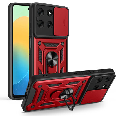 Motorola Moto G56 Hoesje - MobyDefend Pantsercase Met Draaibare Ring - Rood