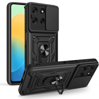 Motorola Moto G56 Hoesje - MobyDefend Pantsercase Met Draaibare Ring - Zwart