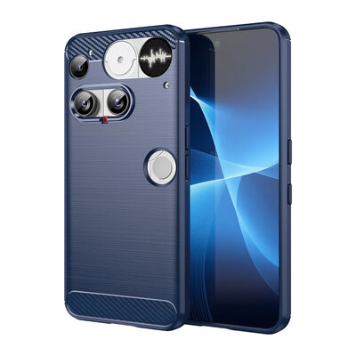 Nothing Phone (3) Hoesje - MobyDefend TPU Backcover - Geborstelde Metaal &amp; Carbon-Look - Blauw