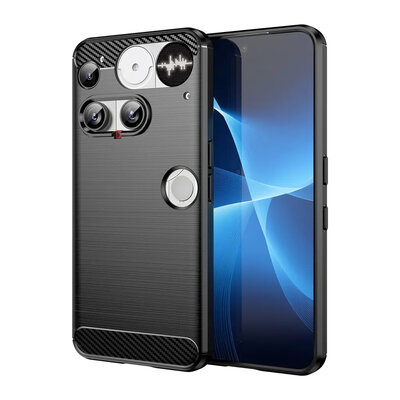 Nothing Phone (3) Hoesje - MobyDefend TPU Backcover - Geborstelde Metaal &amp; Carbon-Look - Zwart