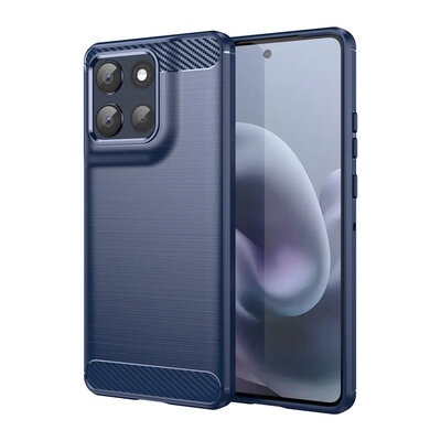 Motorola Moto G86 Hoesje - MobyDefend TPU Backcover - Geborstelde Metaal &amp; Carbon-Look - Blauw