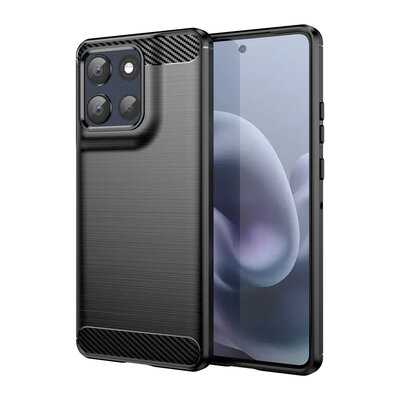 Motorola Moto G86 Hoesje - MobyDefend TPU Backcover - Geborstelde Metaal &amp; Carbon-Look - Zwart