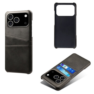 iPhone 17 Pro Max Hoesje - MobyDefend Lederen Backcover Met Vakjes Voor Pasjes - Zwart