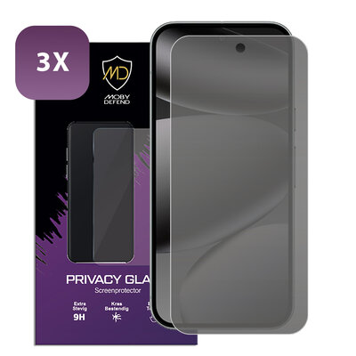 3-Pack MobyDefend Google Pixel 10 Pro Screenprotectors - HD Privacy Glass Screensavers