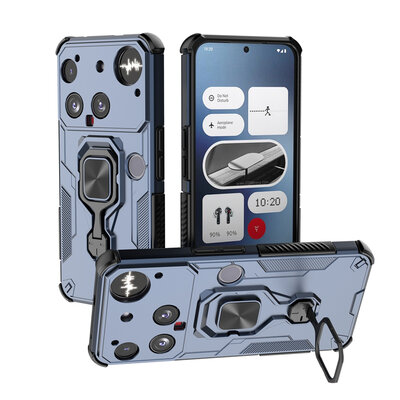 Nothing Phone (3) Hoesje - MobyDefend Dubbelgelaagde Pantsercase Met Standaard - Blauw