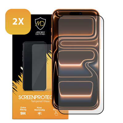 2-Pack iPhone 17 Pro Max Screenprotectors - MobyDefend Screensavers Met Zwarte Randen - Gehard Glas 