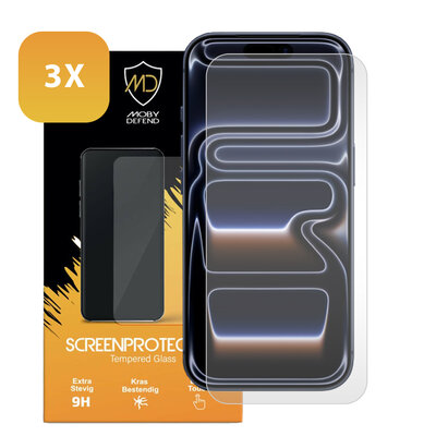 3-Pack iPhone 17 Pro Screenprotectors MobyDefend Case-Friendly Screensavers - Gehard Glas