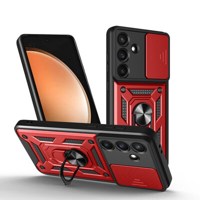 Samsung Galaxy S25 FE Hoesje - MobyDefend Pantsercase Met Draaibare Ring - Rood