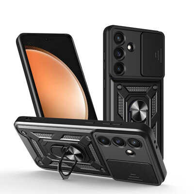 Samsung Galaxy S25 FE Hoesje - MobyDefend Pantsercase Met Draaibare Ring - Zwart