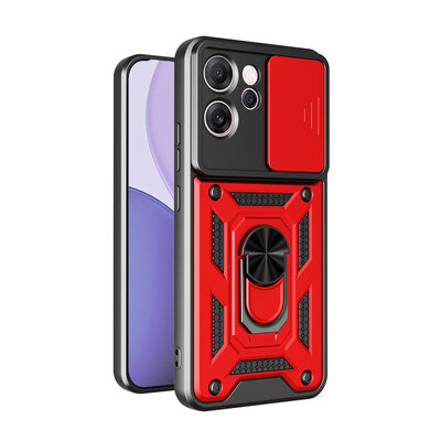 Oppo Reno14 F / Oppo Reno14 FS Hoesje - MobyDefend Pantsercase Met Draaibare Ring - Rood