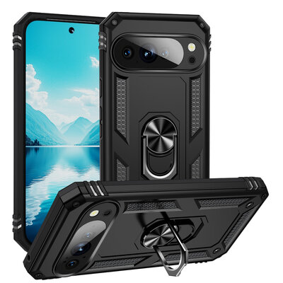 Google Pixel 10 Pro XL Hoesje - MobyDefend Pantsercase Met Draaibare Ring - Zwart