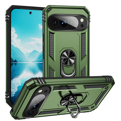 Google Pixel 10 Pro XL Hoesje - MobyDefend Pantsercase Met Draaibare Ring - Groen