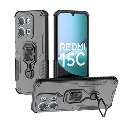 Xiaomi Redmi 15C 5G Hoesje - MobyDefend Dubbelgelaagde Pantsercase Met Standaard - Zwart