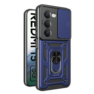 Xiaomi Redmi 15 5G Hoesje - MobyDefend Pantsercase Met Draaibare Ring - Blauw