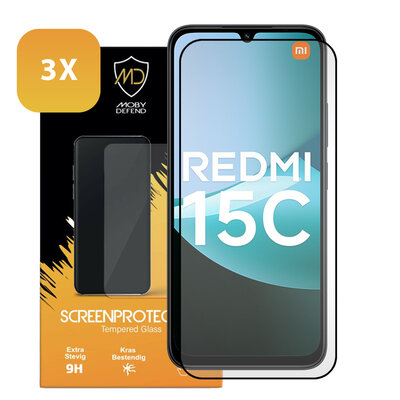 3-Pack Xiaomi Redmi 15C 4G Screenprotectors - MobyDefend Screensavers Met Zwarte Randen - Gehard Glas 