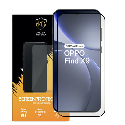 Oppo Find X9 Screenprotector - MobyDefend Screensaver Met Zwarte Randen - Gehard Glas 