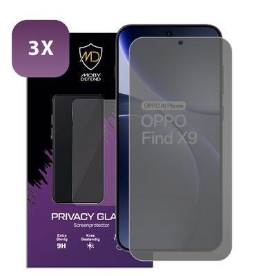 3-Pack MobyDefend Oppo Find X9 Screenprotectors - HD Privacy Glass Screensavers