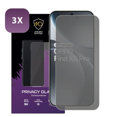 3-Pack MobyDefend Oppo Find X9 Pro Screenprotectors - HD Privacy Glass Screensavers