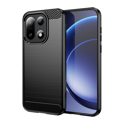 OnePlus 15 Hoesje - MobyDefend TPU Backcover - Geborstelde Metaal &amp; Carbon-Look - Zwart