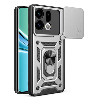 Oppo Find X9 Hoesje - MobyDefend Pantsercase Met Draaibare Ring - Zilvergrijs