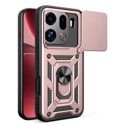 Oppo Find X9 Pro Hoesje - MobyDefend Pantsercase Met Draaibare Ring - Ros&eacute;