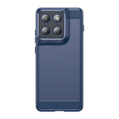 Motorola Edge 70 Hoesje - MobyDefend TPU Backcover - Geborstelde Metaal &amp; Carbon-Look - Blauw
