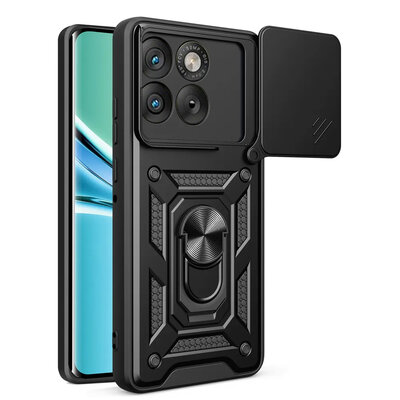 Motorola Edge 70 Hoesje - MobyDefend Pantsercase Met Draaibare Ring - Zwart