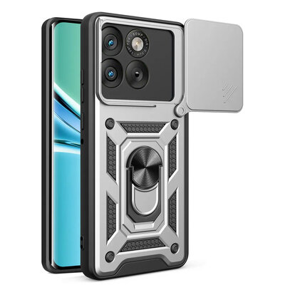 Motorola Edge 70 Hoesje - MobyDefend Pantsercase Met Draaibare Ring - Zilvergrijs