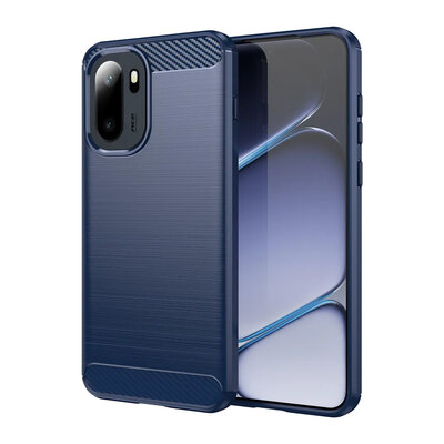 OnePlus 15R Hoesje - MobyDefend TPU Backcover - Geborstelde Metaal &amp; Carbon-Look - Blauw