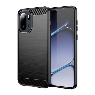 OnePlus 15R Hoesje - MobyDefend TPU Backcover - Geborstelde Metaal &amp; Carbon-Look - Zwart