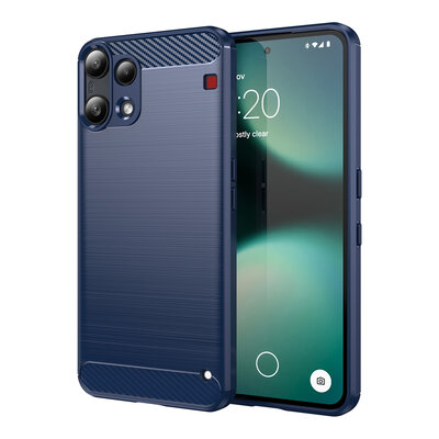 Nothing Phone (3a) Lite Hoesje - MobyDefend TPU Backcover - Geborstelde Metaal &amp; Carbon-Look - Blauw