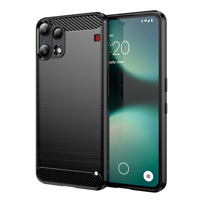 Nothing Phone (3a) Lite Hoesje - MobyDefend TPU Backcover - Geborstelde Metaal &amp; Carbon-Look - Zwart