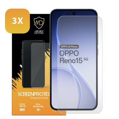 3-Pack Oppo Reno15 Screenprotectors - MobyDefend Case-Friendly Screensavers - Gehard Glas
