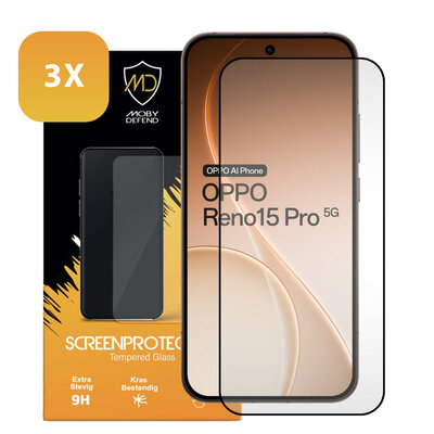 3-Pack Oppo Reno15 Pro Screenprotectors - MobyDefend Screensavers Met Zwarte Randen - Gehard Glas 
