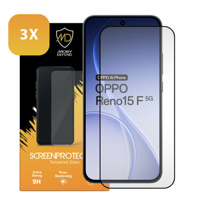 3-Pack Oppo Reno15 F / Oppo Reno15 FS Screenprotectors - MobyDefend Screensavers Met Zwarte Randen - Gehard Glas 