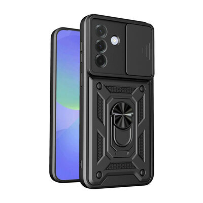Samsung Galaxy A37 Hoesje - MobyDefend Pantsercase Met Draaibare Ring - Zwart