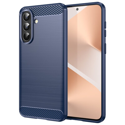 Samsung Galaxy A57 Hoesje - MobyDefend TPU Backcover - Geborstelde Metaal &amp; Carbon-Look - Blauw