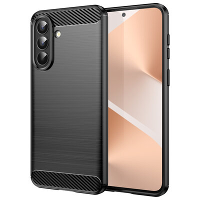 Samsung Galaxy A57 Hoesje - MobyDefend TPU Backcover - Geborstelde Metaal &amp; Carbon-Look - Zwart