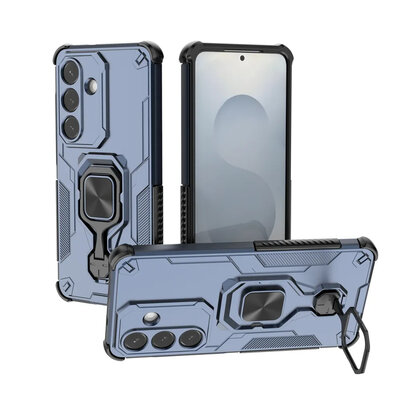 Samsung Galaxy S26 Hoesje - MobyDefend Dubbelgelaagde Pantsercase Met Standaard - Blauw