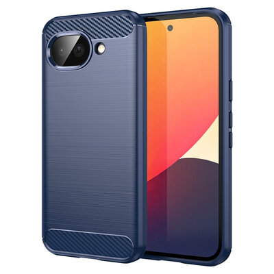 Google Pixel 10a Hoesje - MobyDefend TPU Backcover - Geborstelde Metaal &amp; Carbon-Look - Blauw